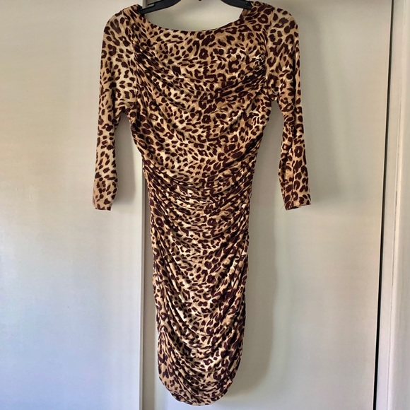Mango Leopard Print Ruched Mesh Bodycon Mini Dress - Picture 3 of 6